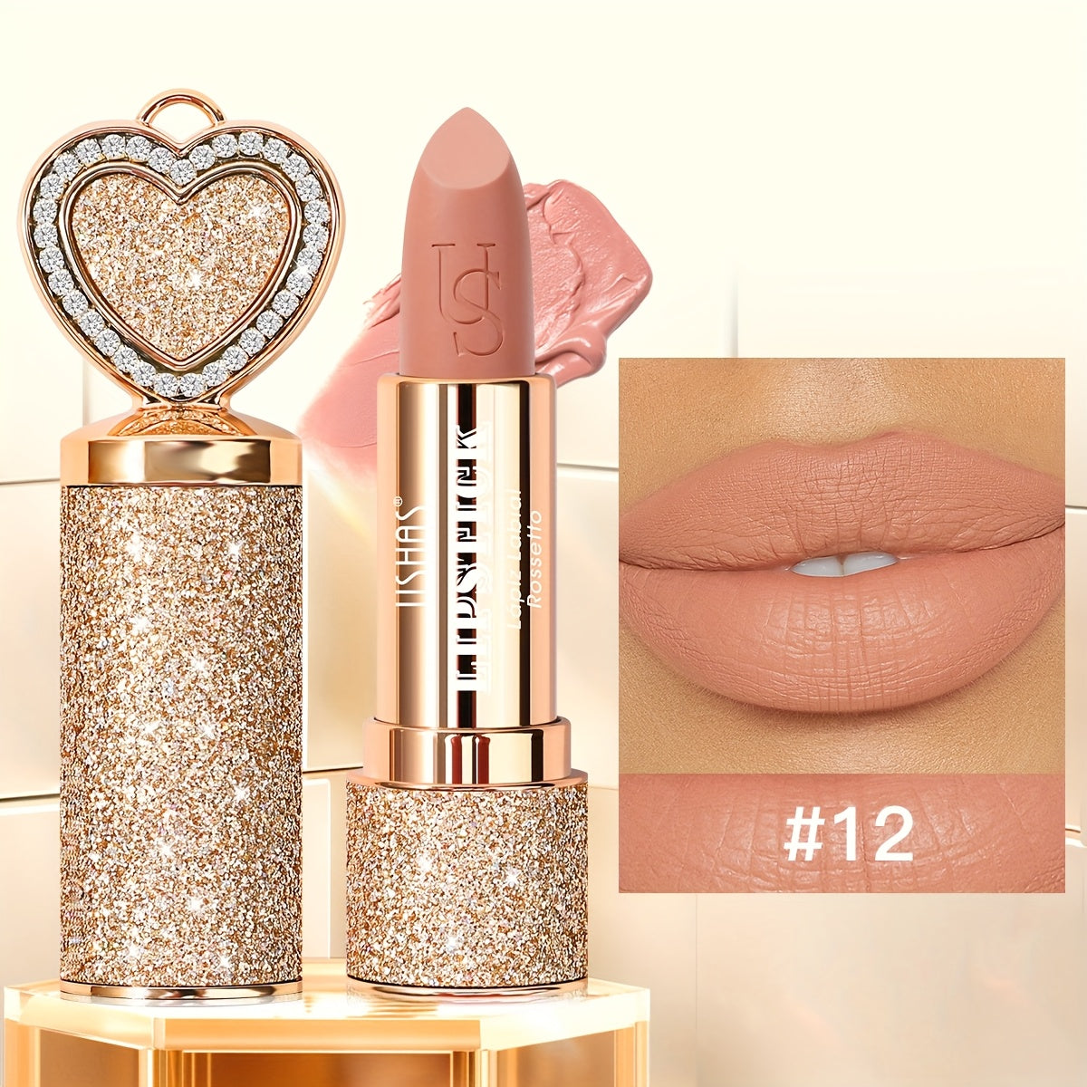 Matte Lipstick Heart-Shaped Design 24H Long-Lasting Velvet Finish — Transfer-Resistant Highly Pigmented Buildable Lip Color, Smooth Application 10 Shades Women Beauty Gift