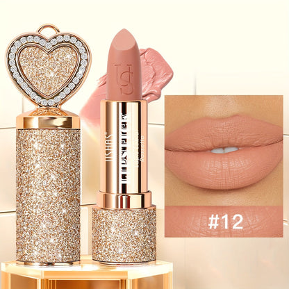 Matte Lipstick Heart-Shaped Design 24H Long-Lasting Velvet Finish — Transfer-Resistant Highly Pigmented Buildable Lip Color, Smooth Application 10 Shades Women Beauty Gift