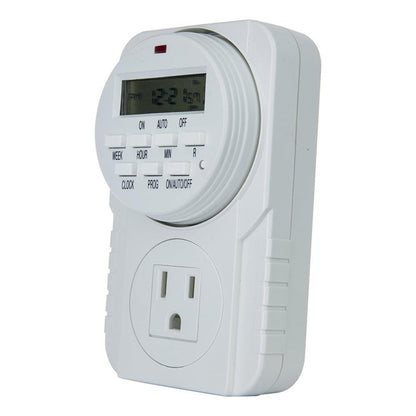 7-Day Heavy Duty Digital Programmable Timer with Dual Outlet - 24 Hour Indoor Electric Timer for Hydroponics, Lamp, Light, Fan, 120V 60Hz, Two Outlet Weekly Scheduling Timer Switch