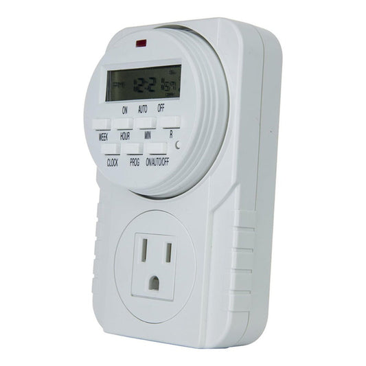 7-Day Heavy Duty Digital Programmable Timer with Dual Outlet - 24 Hour Indoor Electric Timer for Hydroponics, Lamp, Light, Fan, 120V 60Hz, Two Outlet Weekly Scheduling Timer Switch