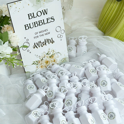 Party Favors Empty Mini Bubble Bottles, 50-Piece Set with Wooden Sign and 50 Matching Stickers