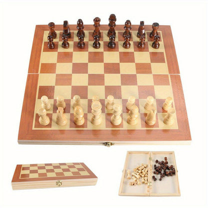 Wooden Folding Chess Set 12 Inch – Handmade Portable Chessboard 30x30cm with Game Pieces, Classic Strategy Board Game for Adults Kids, Home Travel Gift