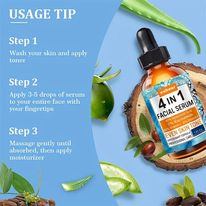 Face Serum 4-Piece Set with 30ml Hyaluronic Acid, Niacinamide, Vitamin C and Vitamin E Dropper Bottles