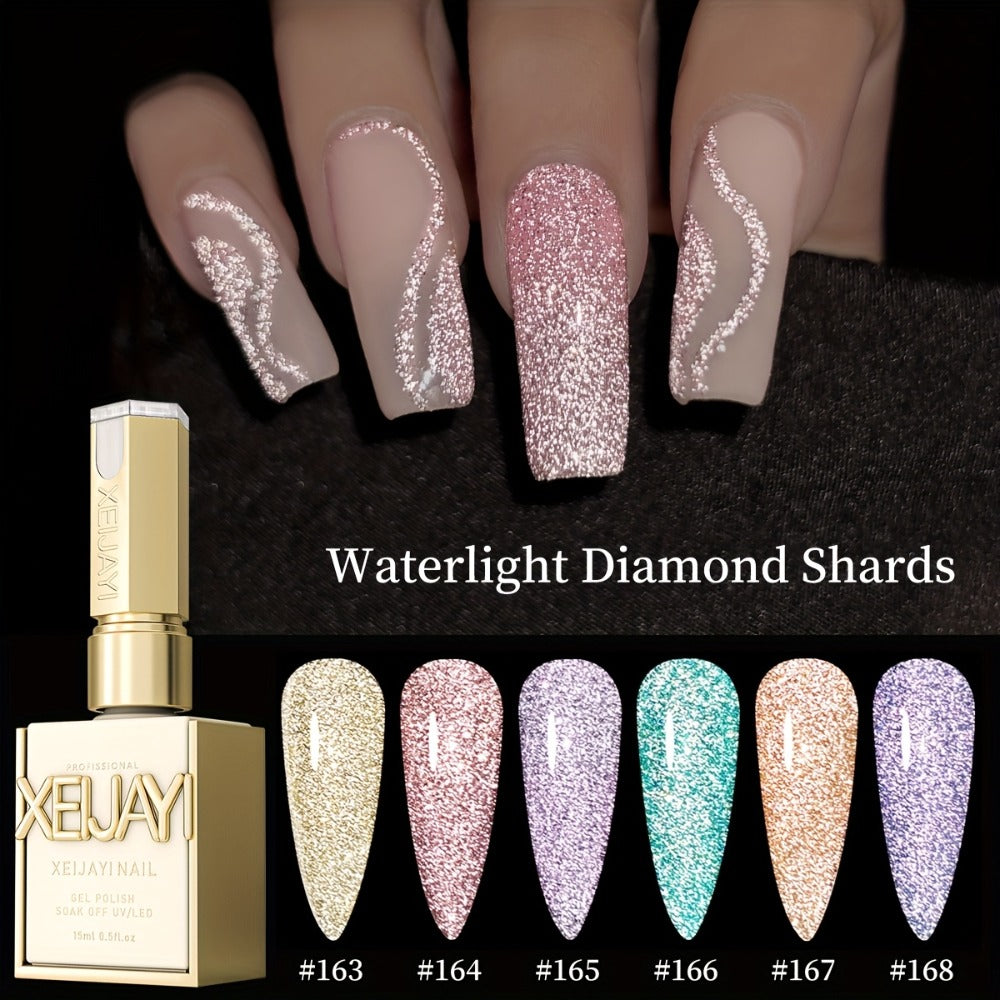 Gel Nail Polish Set with XEIJAYI Label, 6 Diamond Glitter Colors and Shade Numbers 163 to 168