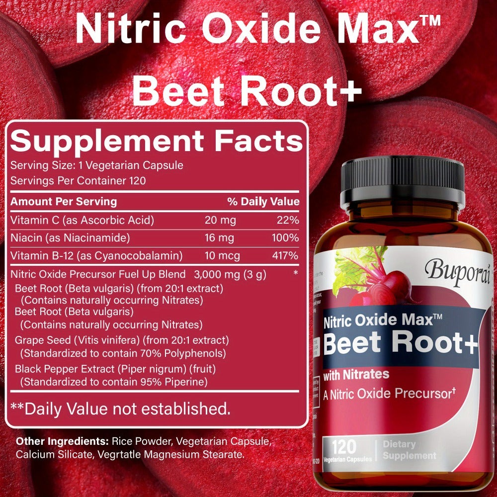Dietary Supplement Beet Root Capsules with Source-Listed Nitrates, Black Pepper and Antioxidants, 120 Count