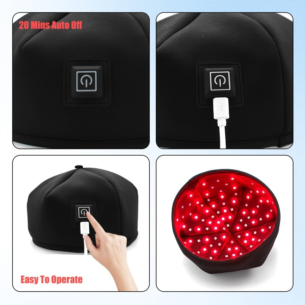 Wearable 120-LED Red and Near-Infrared Light Cap with 630nm and 820nm Modes in Black or Gray