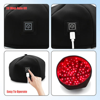 Wearable 120-LED Red and Near-Infrared Light Cap with 630nm and 820nm Modes in Black or Gray