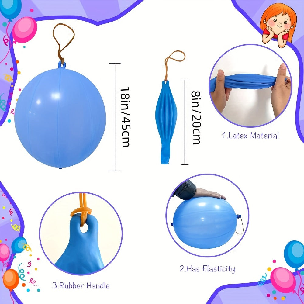 Party Favors Neon Punch Balloons, 48-Piece Latex Assortment with Pre-Attached Elastic Bands