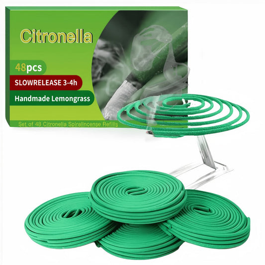Citronella Incense Coils 48pcs with Holder – Lemongrass Mosquito Repellent for Outdoor Patio Pool Porch Deck Camping Hiking