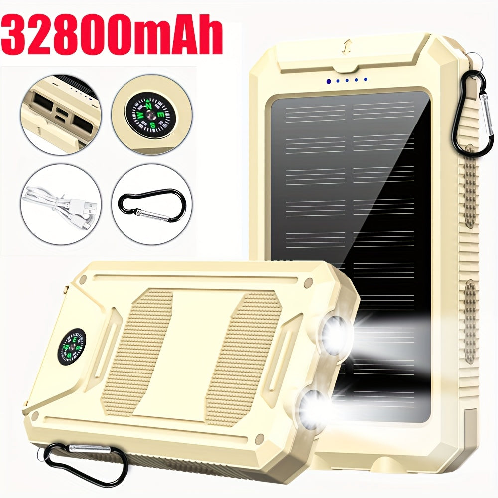 32800mAh Solar Power Bank 6 Outputs Wireless Charger – 4 Built-In Cables Dual Flashlights 15W Fast Charging, 32800 38800mAh External Battery Pack for Travel Camping GPS Emergency iPhone 17 Android