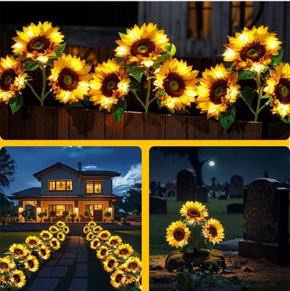 Solar Garden Lights 2-Pack Sunflower Stakes with 6 LED Blooms, IP65 and 75cm Height for Path Decor