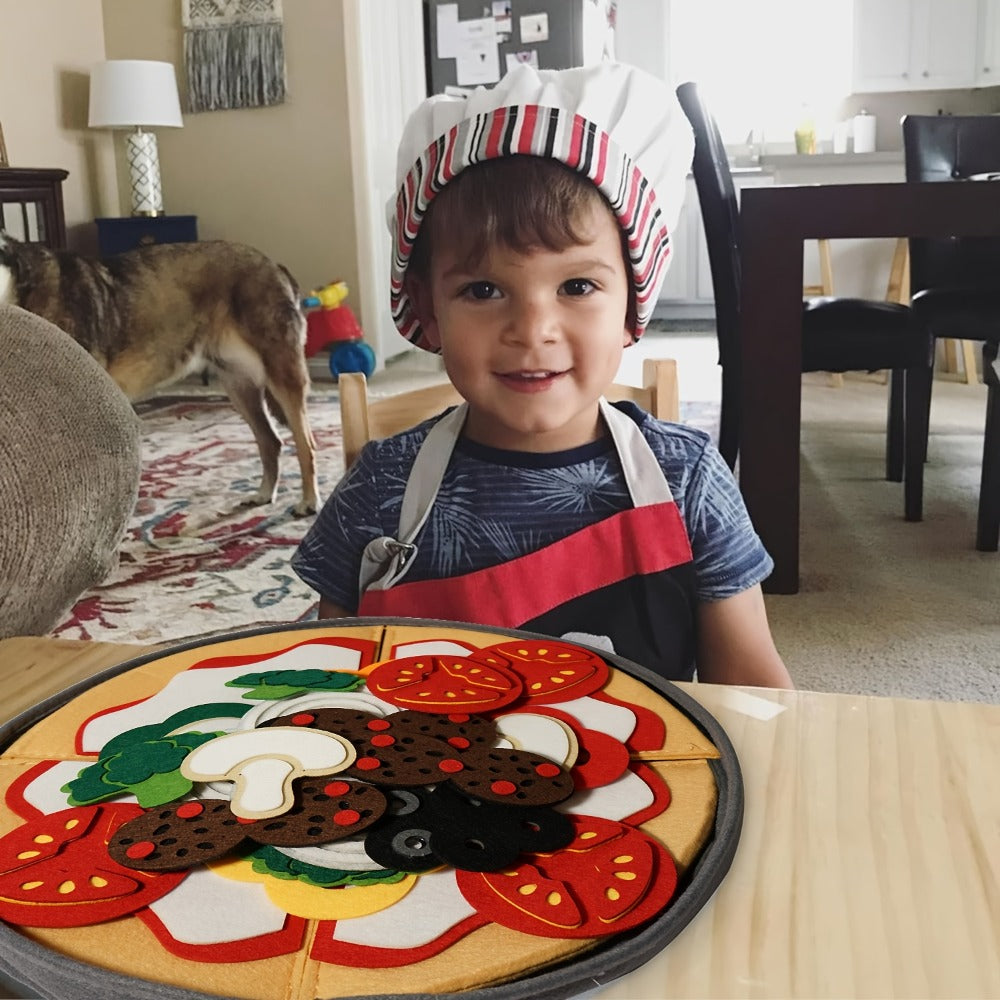 41-Piece Felt Pizza Pretend Play Set with 11.4-Inch Plate, Four Slices and Assorted Toppings