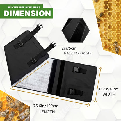 Black Beehive Winter Insulation Wrap with Adjustable Buckle Straps in 192 x 40 or 60 cm Sizes
