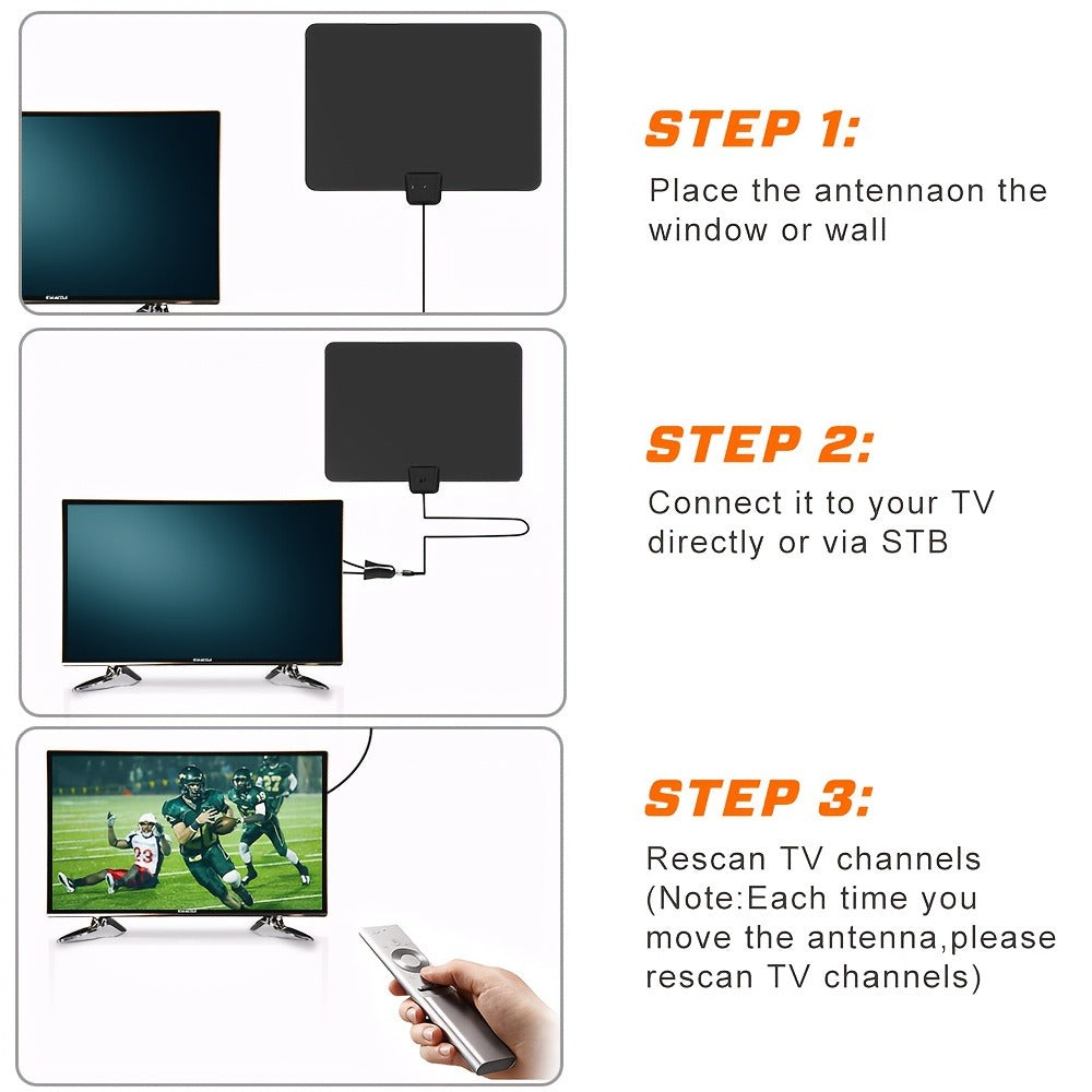 TV Antenna with Flexible Square Panel, 13.3-Foot Coaxial Cable, USB Power Lead and Adhesive Indoor Setup