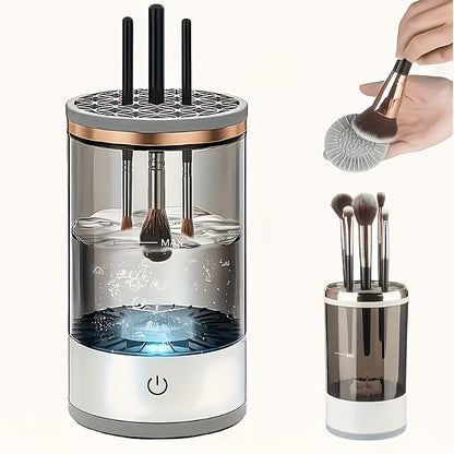 Electric Makeup Brush Cleaner and Dryer with USB Power, Automatic Spinner and Clear Dual-Section Holder
