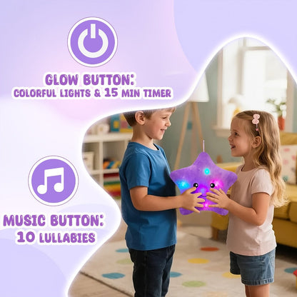 Purple Musical Star Plush Night Light with Color-Changing LEDs, 10 Lullabies, 15-Minute Timer and 13-Inch Design