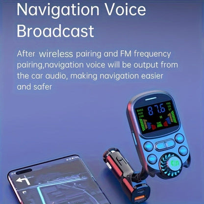 Flexible-Neck Car FM Transmitter with Color Display, USB-C and USB-A Ports, AUX Input and Call Controls