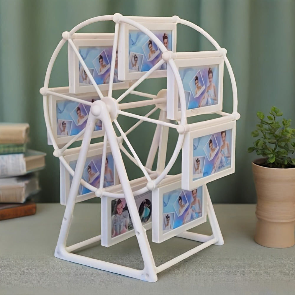 Rotating Ferris Wheel Photo Frame - Holds 8 Photos 4 inch - Vintage Spinning Picture Display Stand for Desk, Living Room & Bedroom - Unique Gift for Valentine's Day, Birthday & Christmas