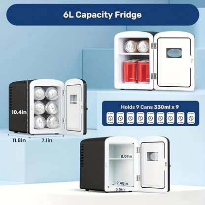 Mini Fridge Portable Cooler & Warmer 9-Can 1.59 Gal with Window – Compact Skincare Refrigerator & Beverage Cooler with Cooling and Heating Function for Bedroom Office Car Travel Dorm Room