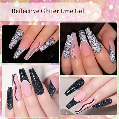 Gel Nail Polish Nine-Piece Reflective Glitter Line Set, 5ml Each for Stripes and Graffiti Nail Art