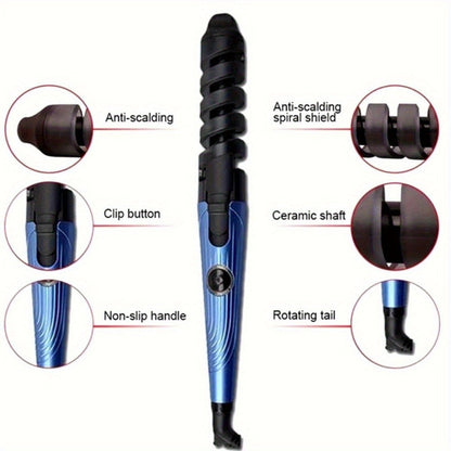 Automatic Spiral Curling Iron Ceramic Anti-Tangle – Professional Auto Curler One-Button Easy Operate Hair Styling Tool with Comb & 2 Clips for All Hair Types – Blue, Pink