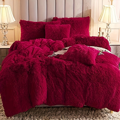 Three-Piece Plush Polyester Duvet Cover Set with Two Pillowcases in 14 Colors and Twin, Full, Queen or King Sizes