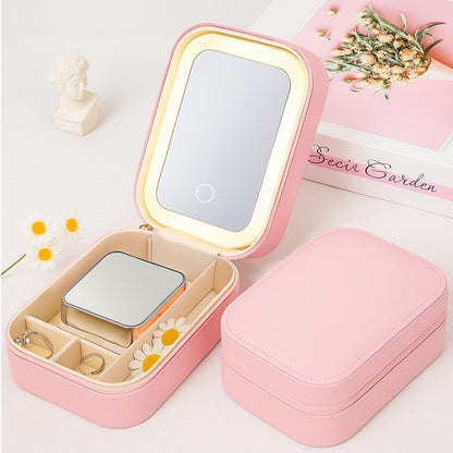 Lighted Makeup Mirror with Travel Case Cosmetic Organizer 3-Color LED Light 1200mAh Rechargeable Portable Vanity Mirror Adjustable Brightness for Women Gift Birthday Christmas