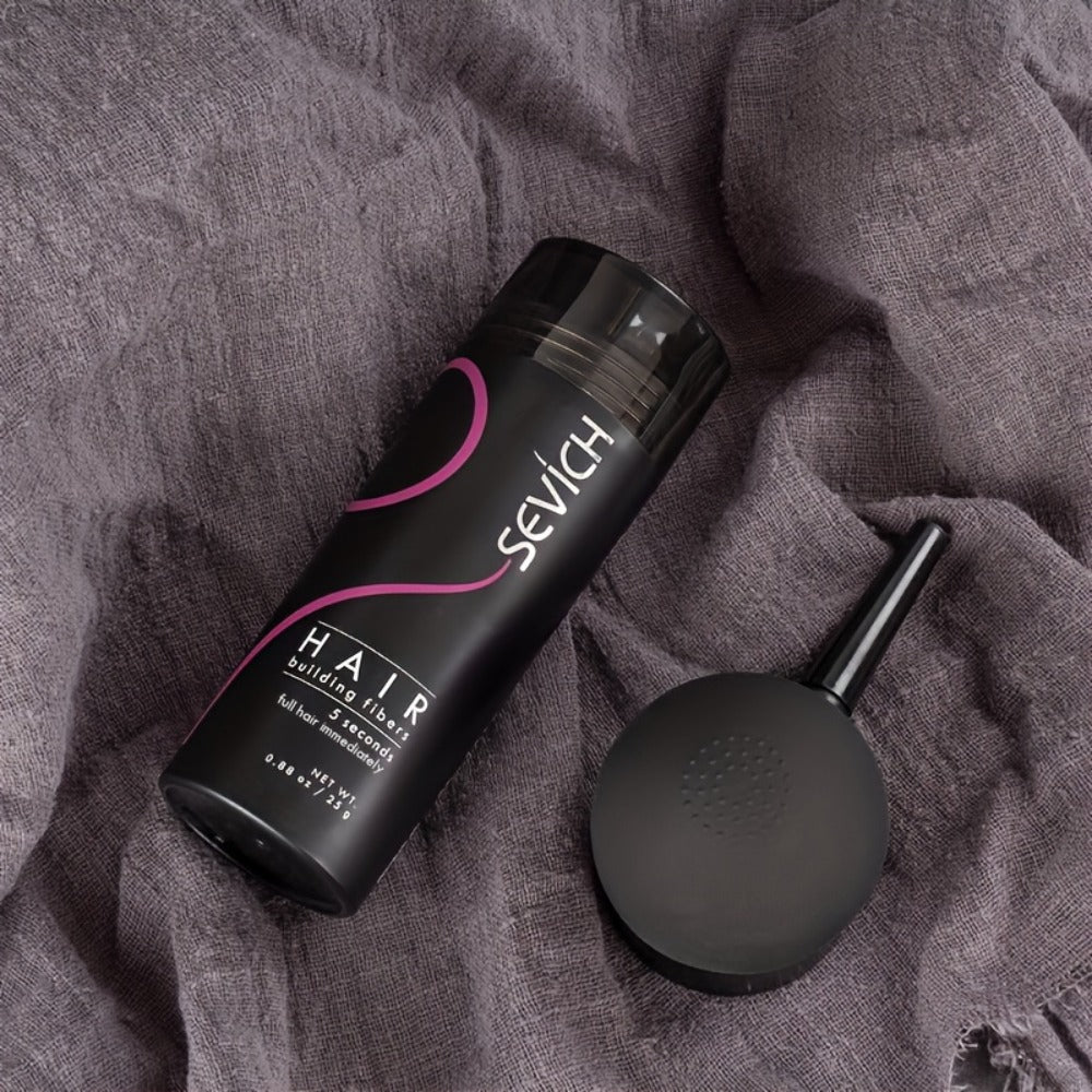 Compact Two-Piece Hair Fiber Set with Spray-Head Containers in Black, Dark Brown or Medium Brown