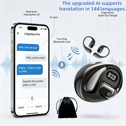 144-Language AI Real-Time Translation Earbuds, Two-Way Interpreter Earphones USB & Battery Rechargeable with Carrying Pouch, for Travel Business Shopping Learning Language Study