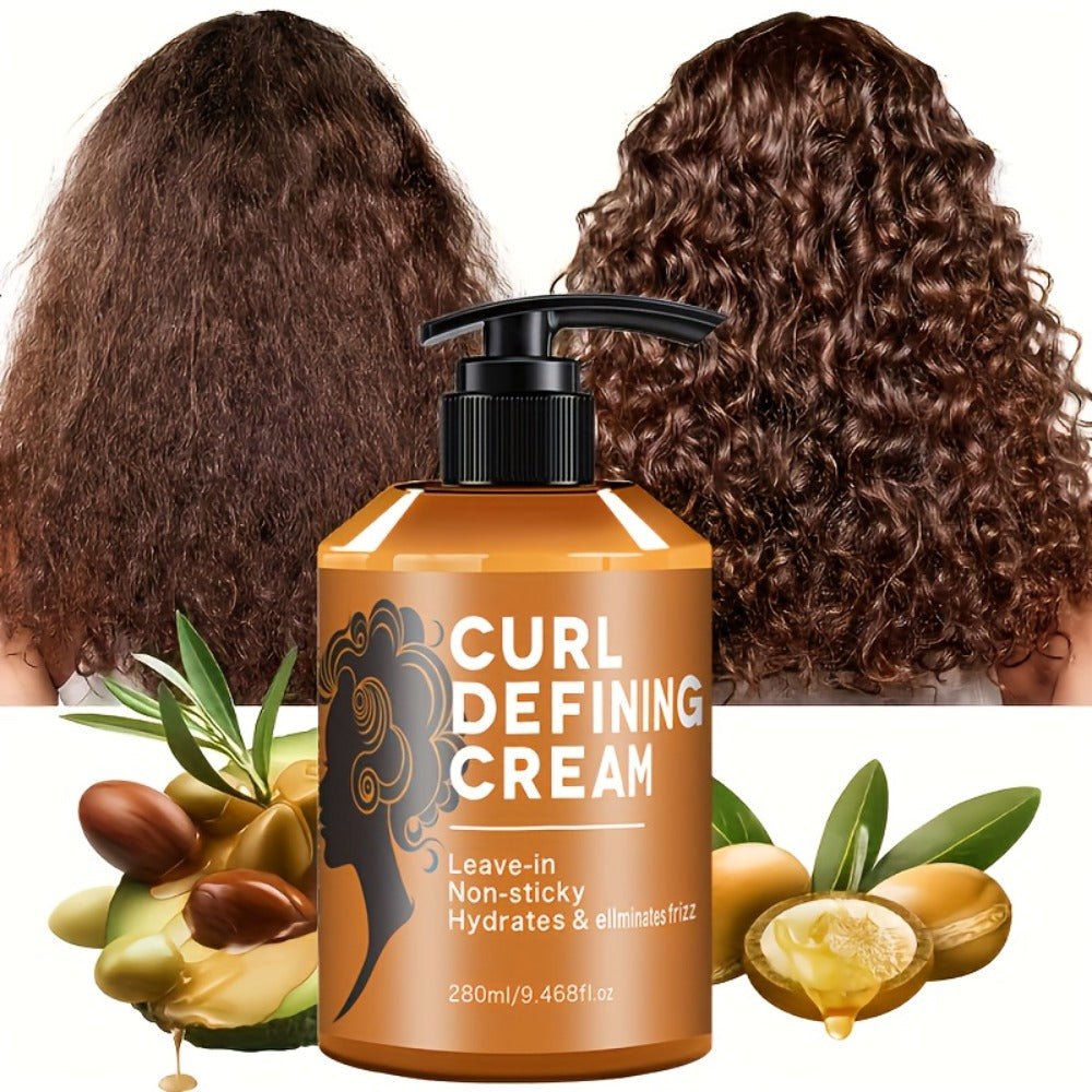 280ml Curl Styling Cream with Argan and Jojoba Oils in an Amber Leave-In Pump Bottle for Wavy Hair