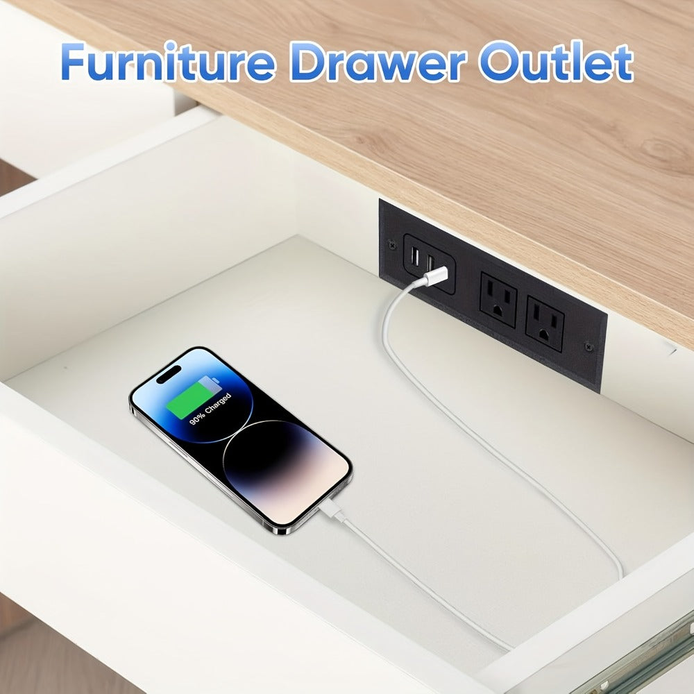 Power Strip Recessed Desk Outlet with Flush-Mount Design, USB-A, USB-C and 1.5-Meter Extension Cord