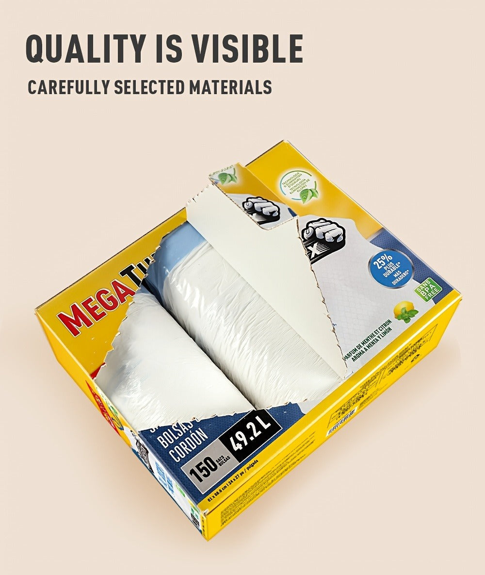 Drawstring Trash Bags with Odor Eliminator Technology – Lemon Mint Scent, Puncture & Tear Resistant, 30 Gal (90 Bags) or 13 Gal (154 Bags) Kitchen Garbage Bags