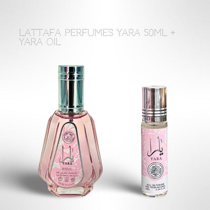 Perfume Gift Set Lattafa Yara 50ml Eau de Parfum Spray and 10ml Roll-On Perfume Oil Duo for Women