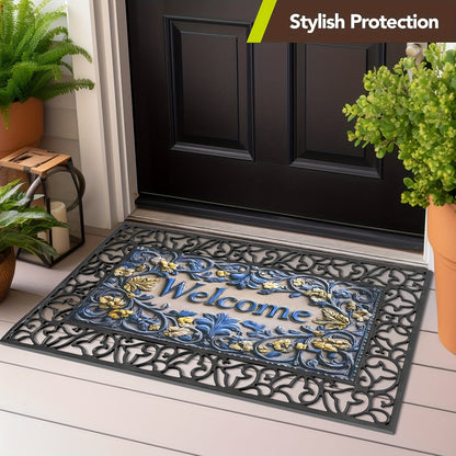 Decorative Entrance Mat System with Scrollwork Base, Removable Printed Insert and Full 17.72-by-29.53-Inch Option