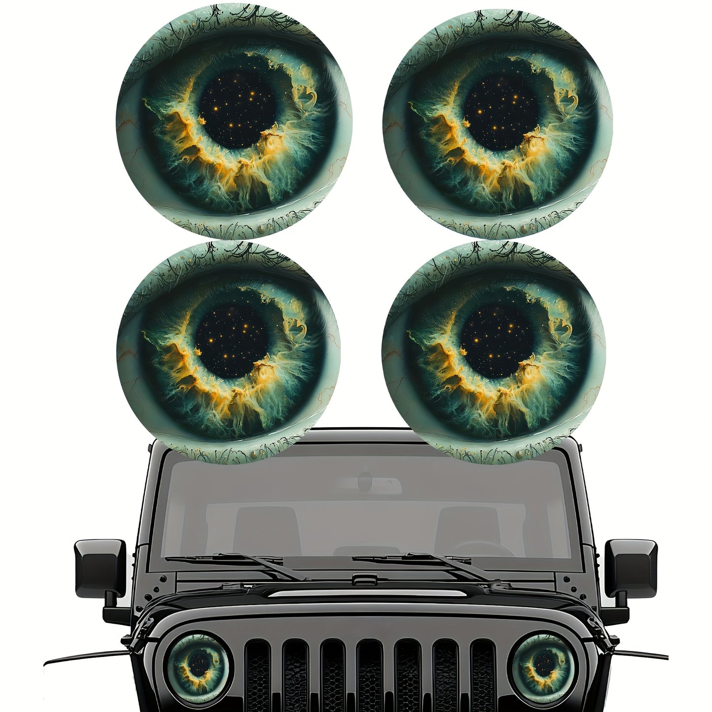 3D Beast Eye Headlight Stickers – Funny Car Headlight Decals for Jeep Round Headlights, Truck Body, Bumper & Window Decoration, Reusable PVC Glossy Stickers (1 or 2 Pairs)