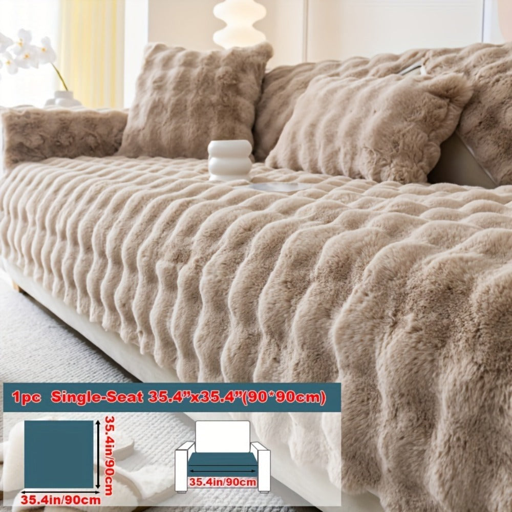 Sofa Cover Thick Faux Rabbit Plush Panels with Anti-Slip Feature for Seat, Armrest, Backrest or Pillowcase