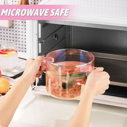 Glass Cooking Pot Cookware with 1500ml Capacity, Heart-Shaped Lid and Transparent Pink Body