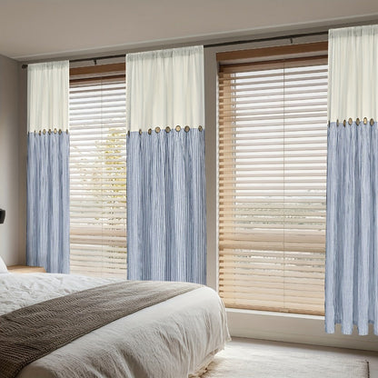 Semi Sheer Curtains Bohemian Linen Cotton Patchwork Grommet Top Window Drapes for Bedroom Living Room Kitchen Bathroom Cafe - Boho Country Cottage Style 4 Seasons 1 or 2 Panels