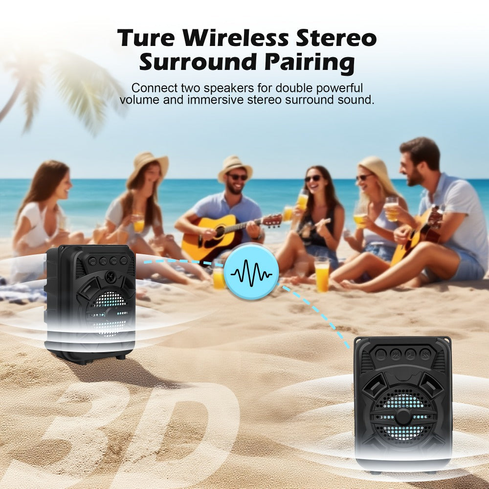 Portable Bluetooth Speaker with LED Light, Stereo Bass Listing and Up to 10 Hours Playtime in Black