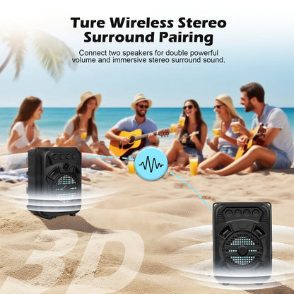 Portable Bluetooth Speaker with LED Light, Stereo Bass Listing and Up to 10 Hours Playtime in Black