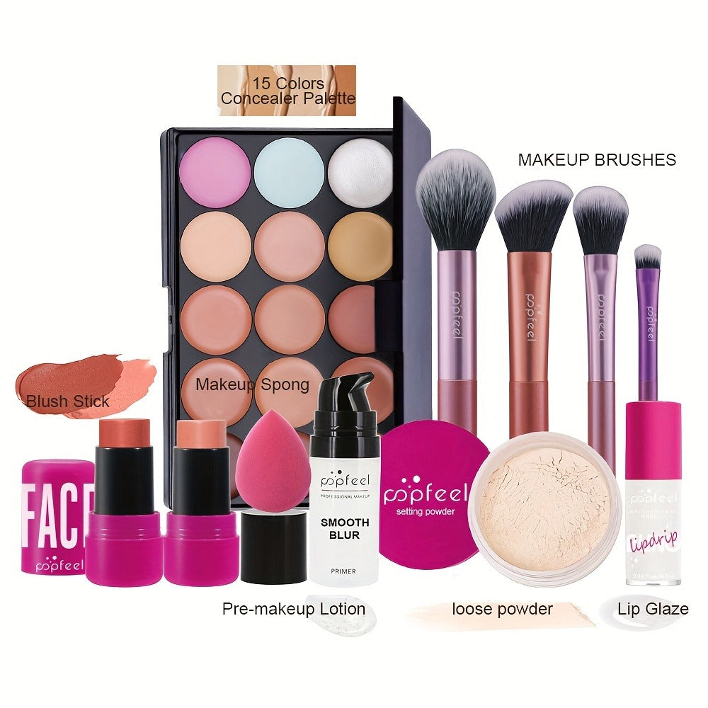 Makeup Gift Set Box for Women Teens – Eyeshadow Palette Blush & Foundation Waterproof Long-Lasting Complete Beauty Cosmetic Kit All Skin Tones Everyday Outdoor Wear