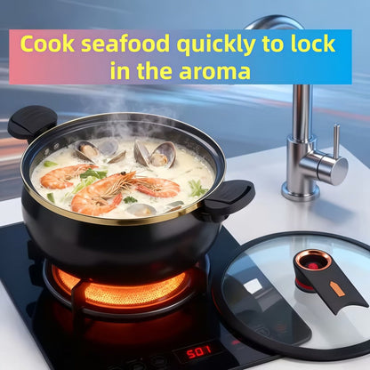 Non-Stick Soup Pot with Twist-Lock Handle | Large Capacity Stew Pot Compatible with Gas Stove Induction Cooker Open Fire | Multi-Function Cooking Pot for Home Restaurant Hotel