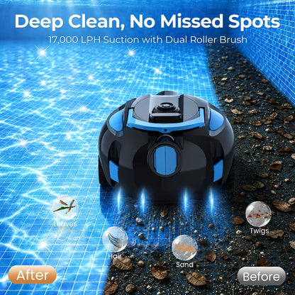 Cordless Robotic Pool Cleaner with 90-Min Runtime, Self-Parking Auto Vacuum, Floating Bracelet Retrieval