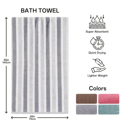 Bath Towels Set 1 or 4 Pack 346GSM Polyester Striped Towels 70 x 140cm in Four Colors for Home and Guest Use