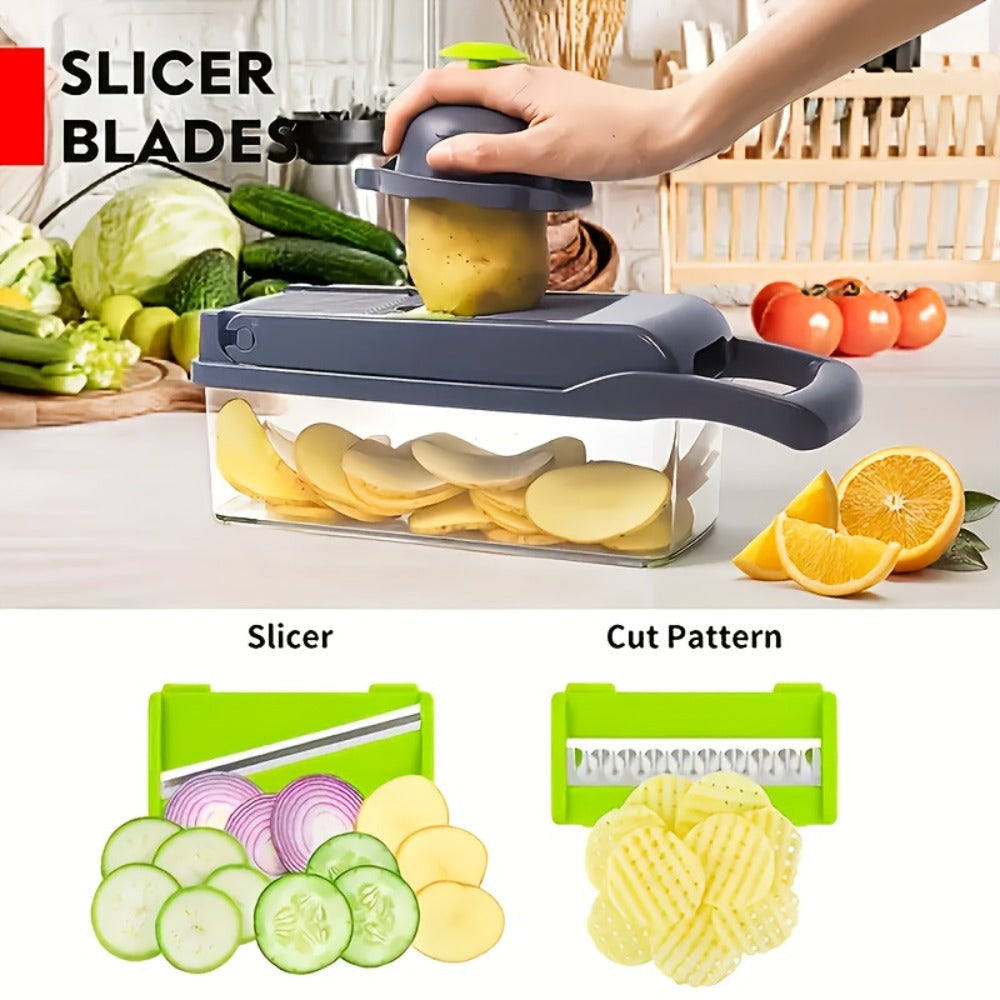18-in-1 Vegetable Chopper and Mandoline Slicer with Clear Container in Upgraded or Gray 18-Piece Checkout Sets