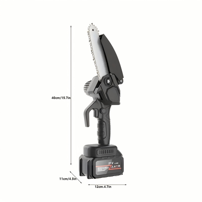 Electric Mini Chainsaw 6-Inch with Debris Guard & Toolbox - Cordless Handheld Pruning Saw with Safety Lock, Rechargeable Battery & Alloy Chain for Tree Pruning, Branch Cutting & Garden Use