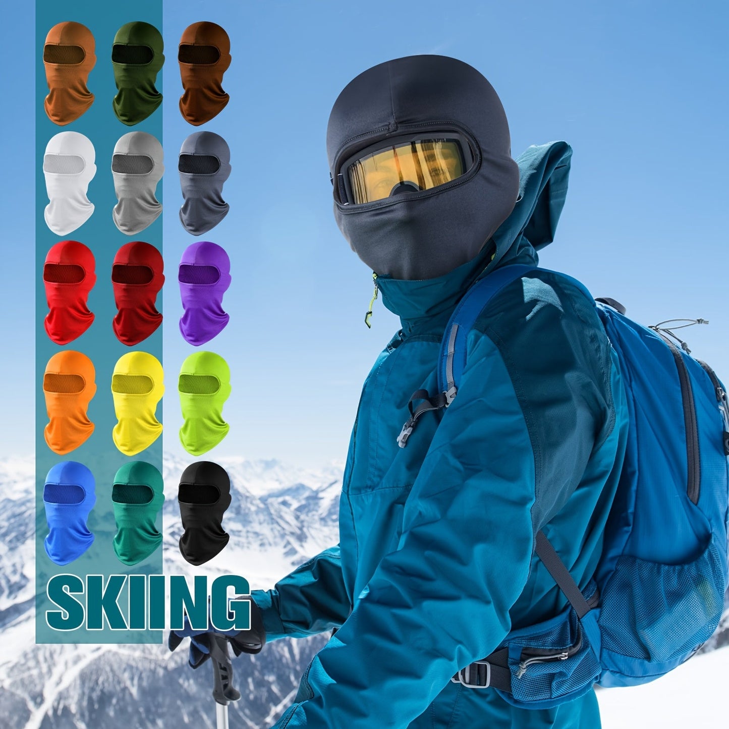 Thirty-Piece Multicolor Pull-On Balaclava Set with Full Face and Neck Coverage and Six Pictured Wear Styles