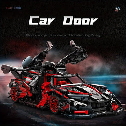 1:14 Scale Black and Red Sports Car Building Block Model Kit with 1,391 Pieces, Model MY88301