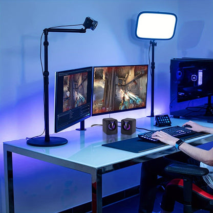 USB Powered Computer Speakers 2.0 Mini Stereo Desk Audio System with RGB Lights, Volume Control, 3.5mm AUX Input, HiFi Sound for PC, Laptop, Tablet & Phone — Plug and Play, No Driver Needed