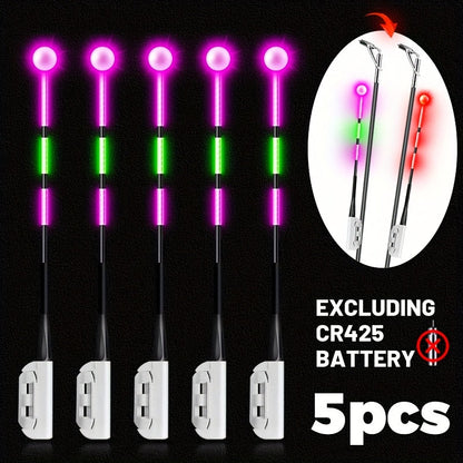 Fishing Bite Indicator Pole Tip Lights 5PCS – Gravity Sensing Color-Change Hook Alert, High-Visibility LED Night Fishing Indicators for Sea Fishing, Raft Fishing & Platform Fishing (Battery Not Included)